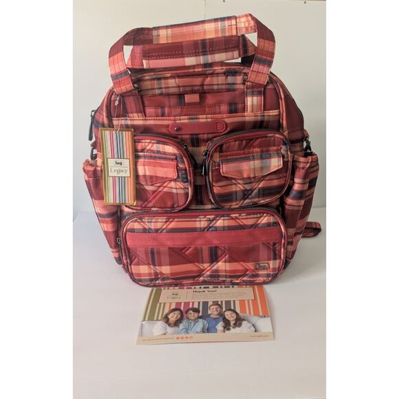 Lug Handbags - NWT Lug Mini Puddle Jumper Convertible Backpack Tote Bag Red Tempo Plaid Acorn